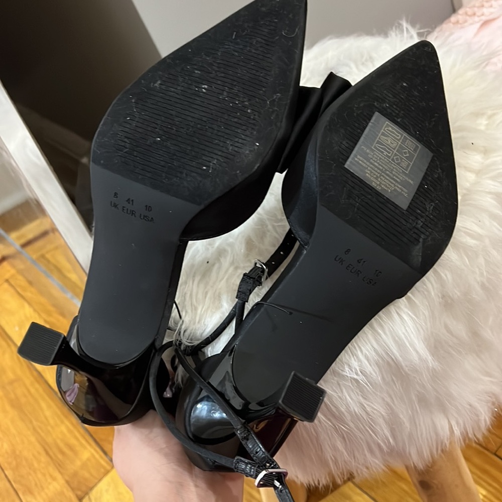 Size 10 BNWT DRESS BLACK BOWTIE RHINESTONE PEARL HEELS - Picture 5 of 11
